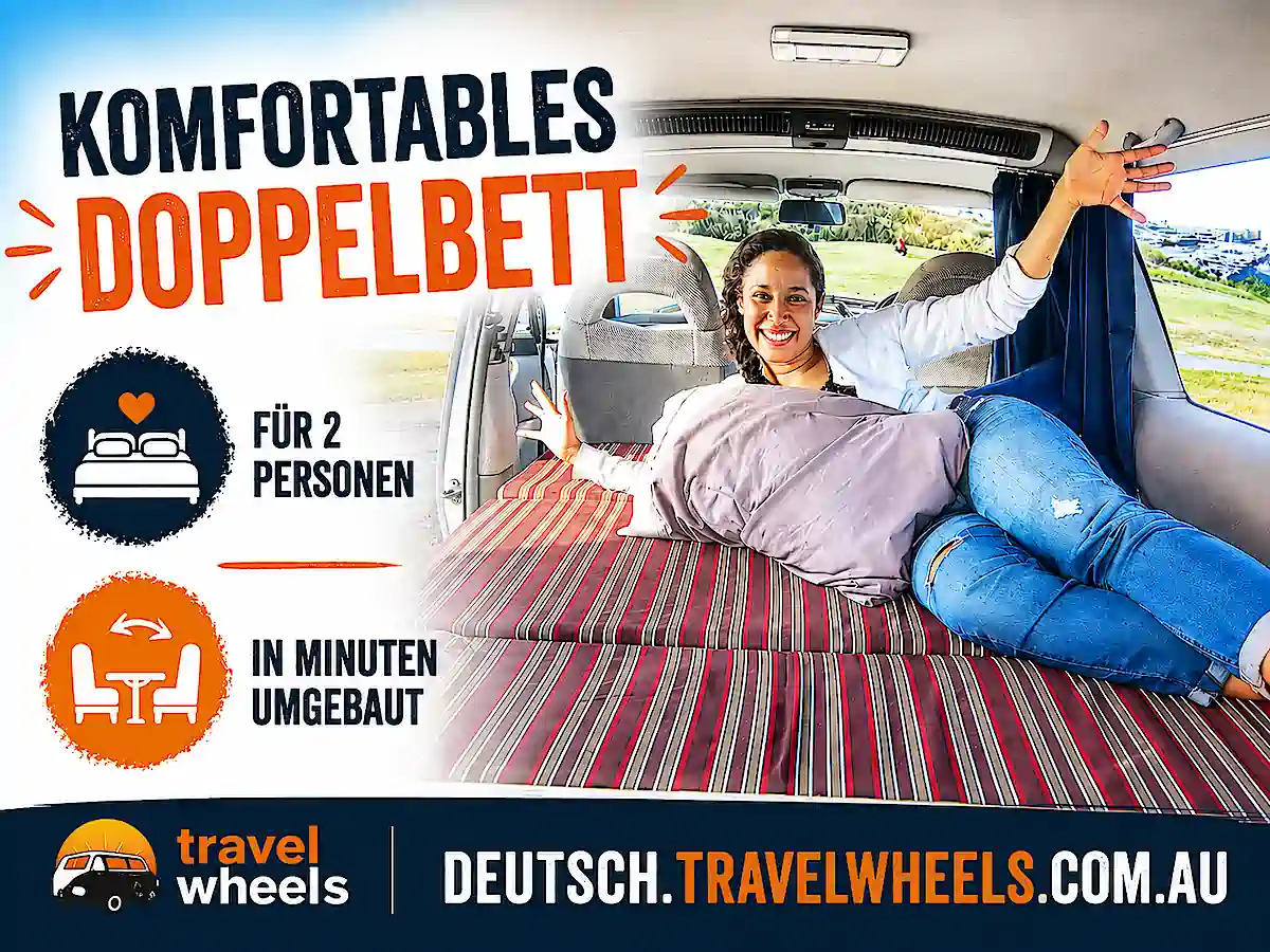 Campervan für 2 Personen kaufen – Komfortables Doppelbett im Travelwheels Campervan für Australien