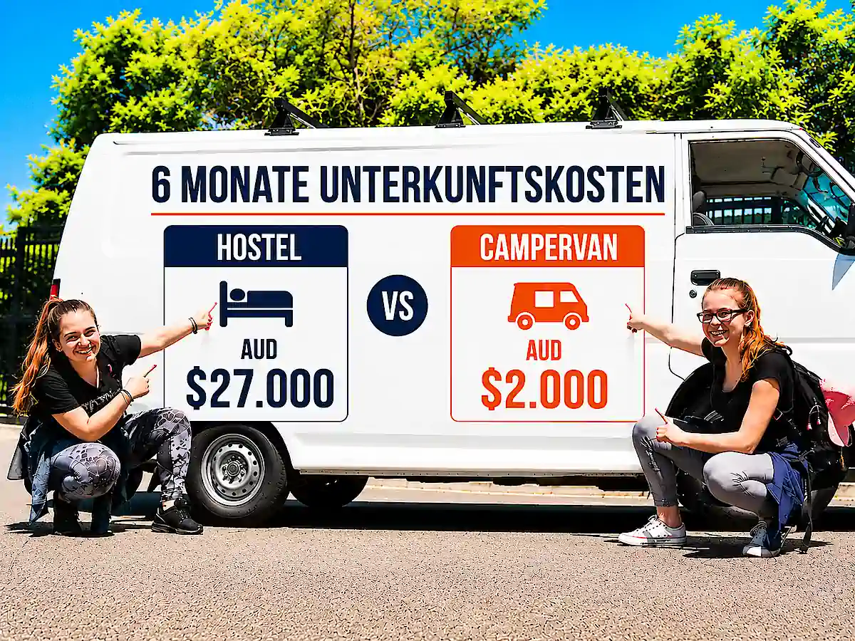 Kostenvergleich für 6 Monate in Australien – Hostel AUD $27.000 gegenüber Campervan AUD $2.000