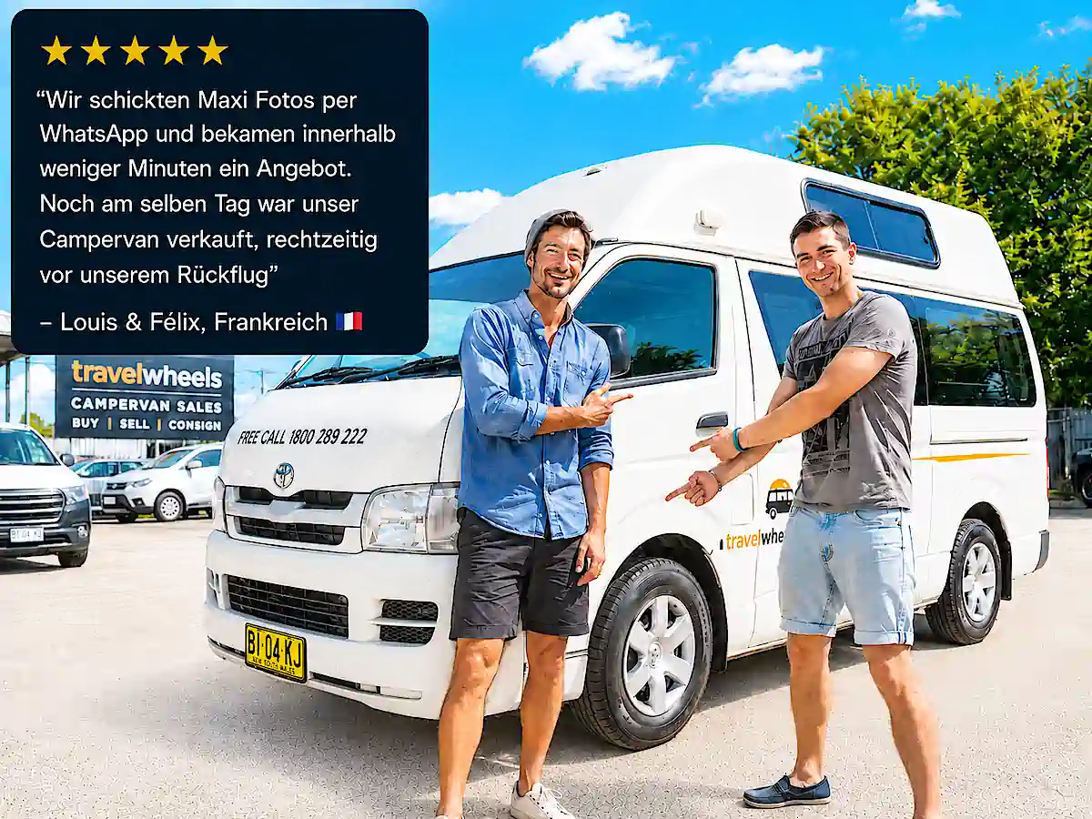 Meinen Campervan verkaufen – Louis und Félix verkaufen ihren Campervan nach einem schnellen WhatsApp-Angebot von Travelwheels in Sydney
