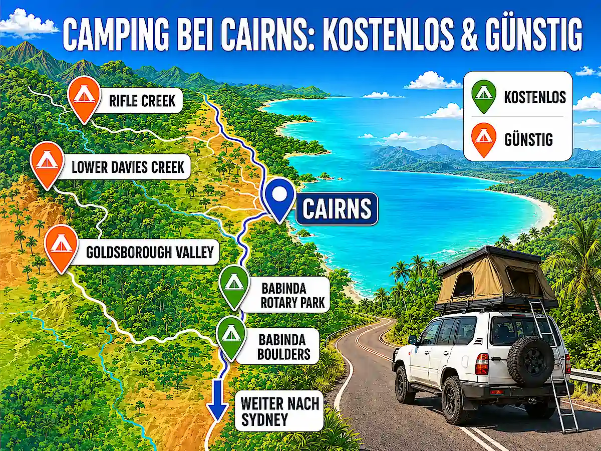 Campingplätze Australien Ostküste – Karte mit kostenlosen und günstigen Campingplätzen rund um Cairns
