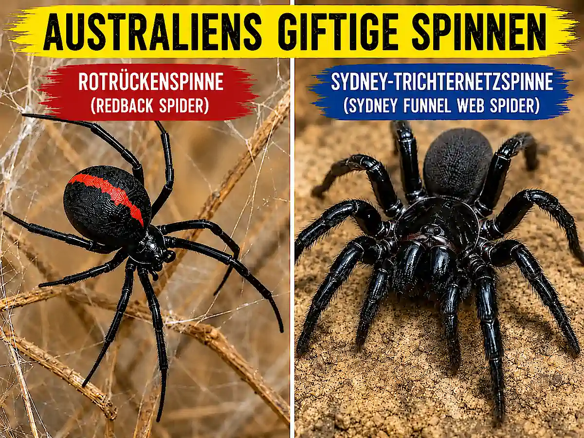 Giftige Tiere in Australien – Redback Spider und Sydney Funnel Web Spider