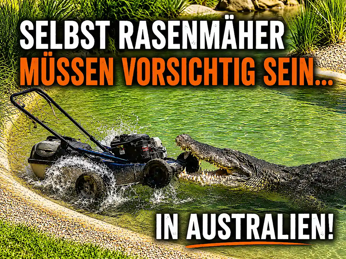 Giftige Tiere in Australien – Krokodil greift einen Rasenmäher an
