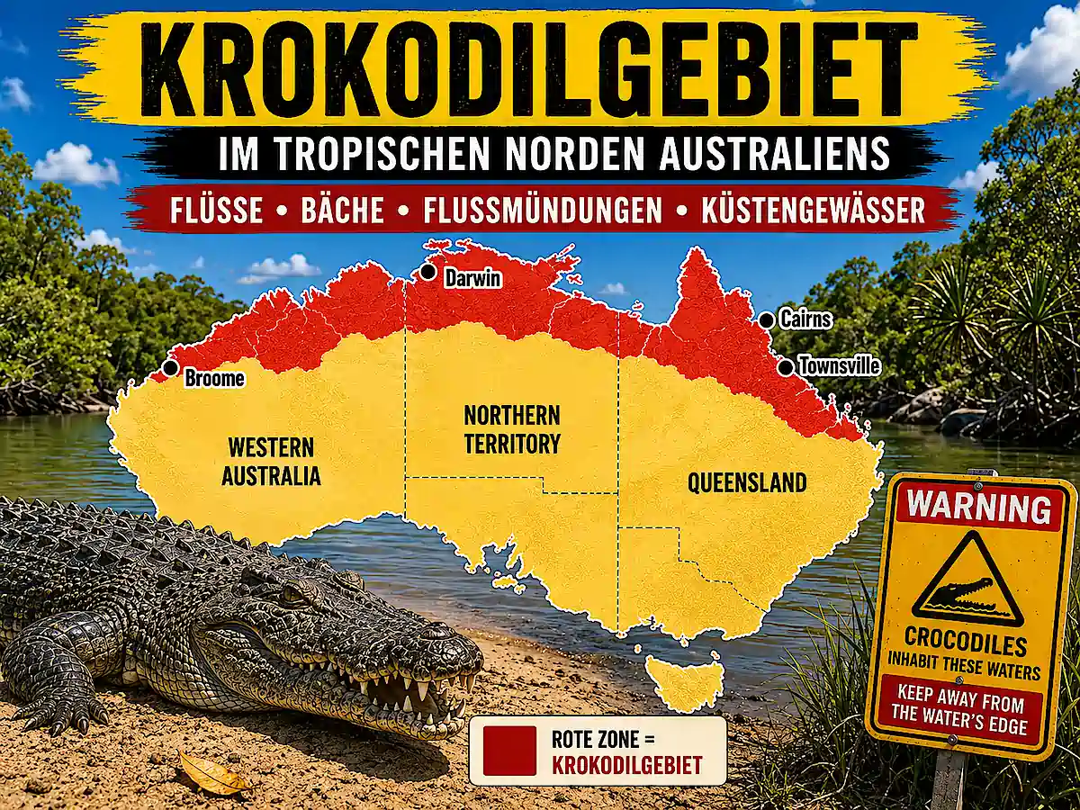 Giftige Tiere in Australien – Karte der Krokodilgebiete im tropischen Norden Australiens