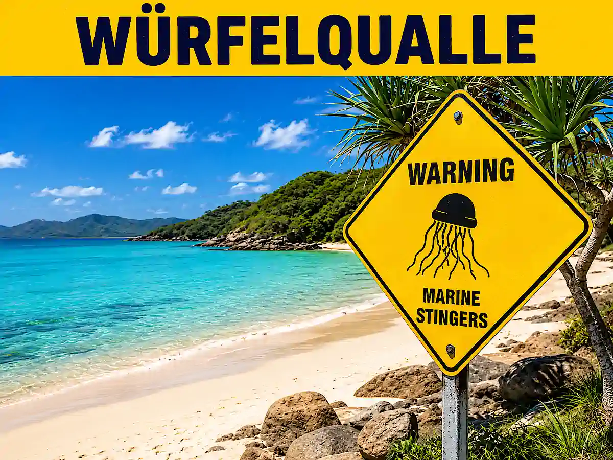 Giftige Tiere in Australien – Warnschild für Würfelquallen an einem australischen Strand