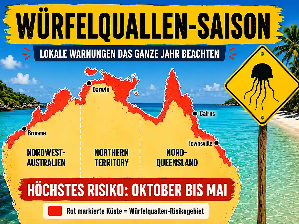 Giftige Tiere in Australien – Karte zur Würfelquallen-Saison von Oktober bis Mai