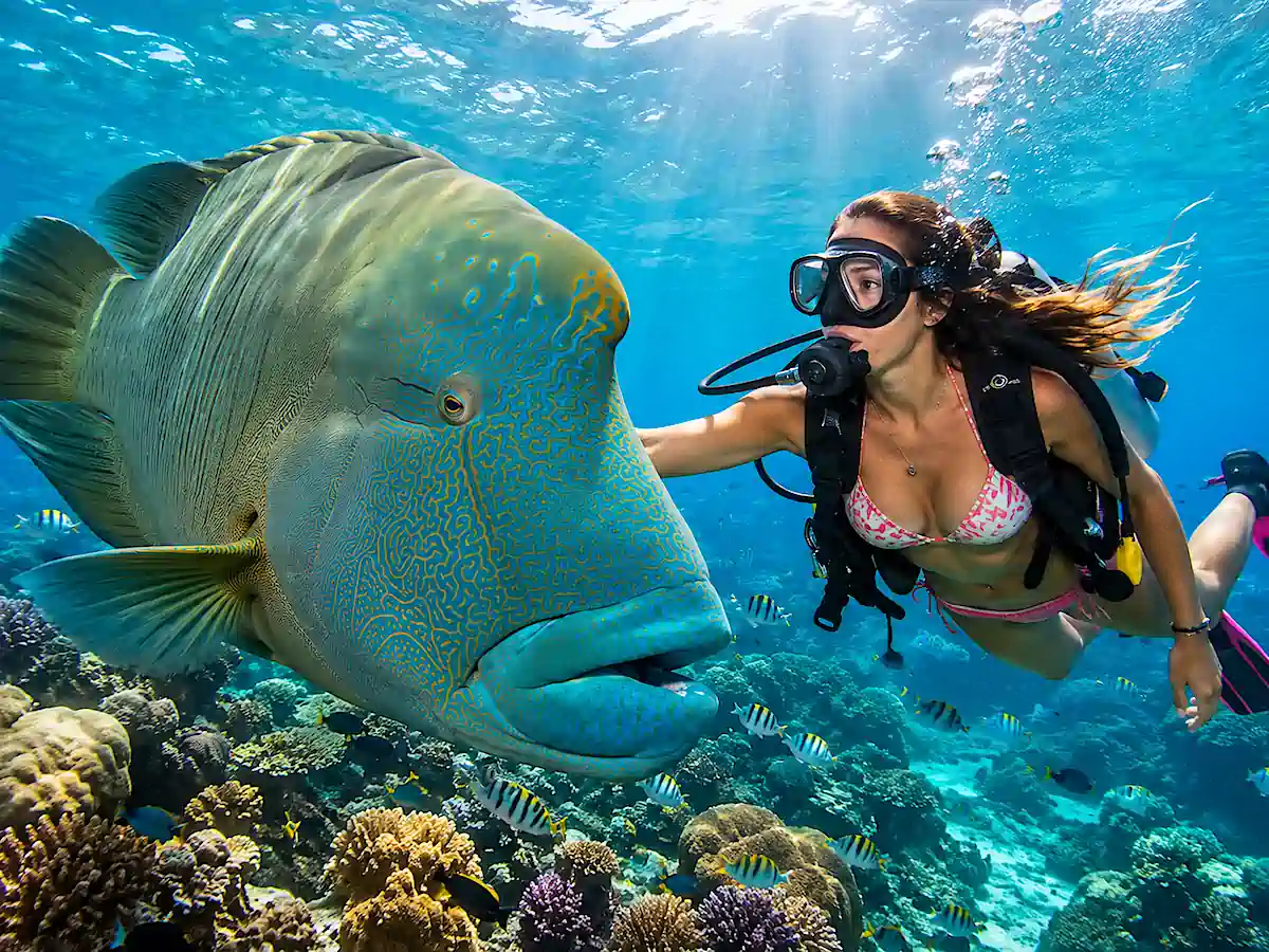 Reiseführer Cairns und Umgebung – Tauchen mit einem Maori-Lippfisch am Great Barrier Reef
