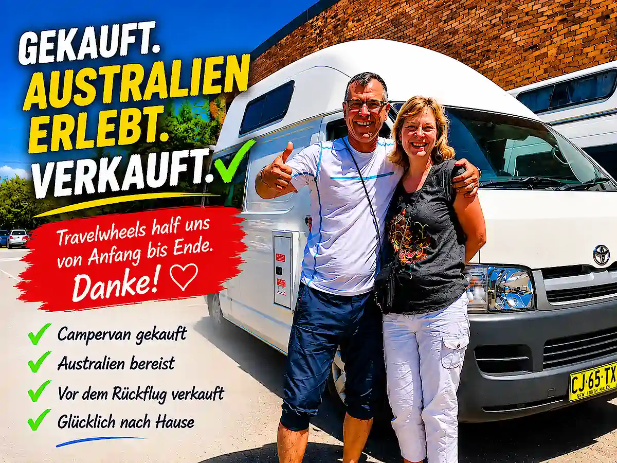 Kunden mit Travelwheels Rückkaufgarantie – Campervan gekauft, Australien bereist und vor dem Rückflug verkauft