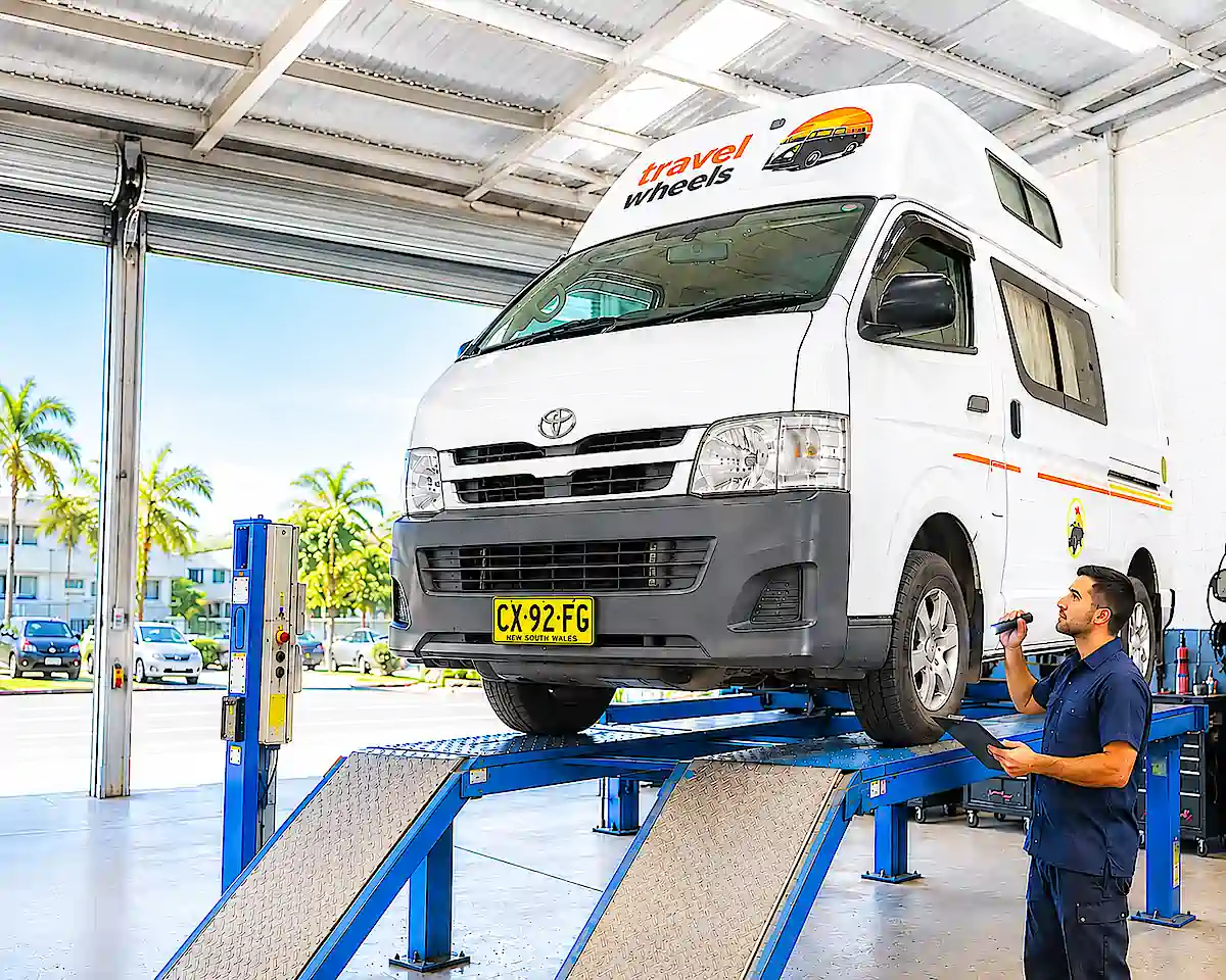 Unabhängige Fahrzeugprüfung eines Travelwheels Campervans vor dem Kauf in Sydney