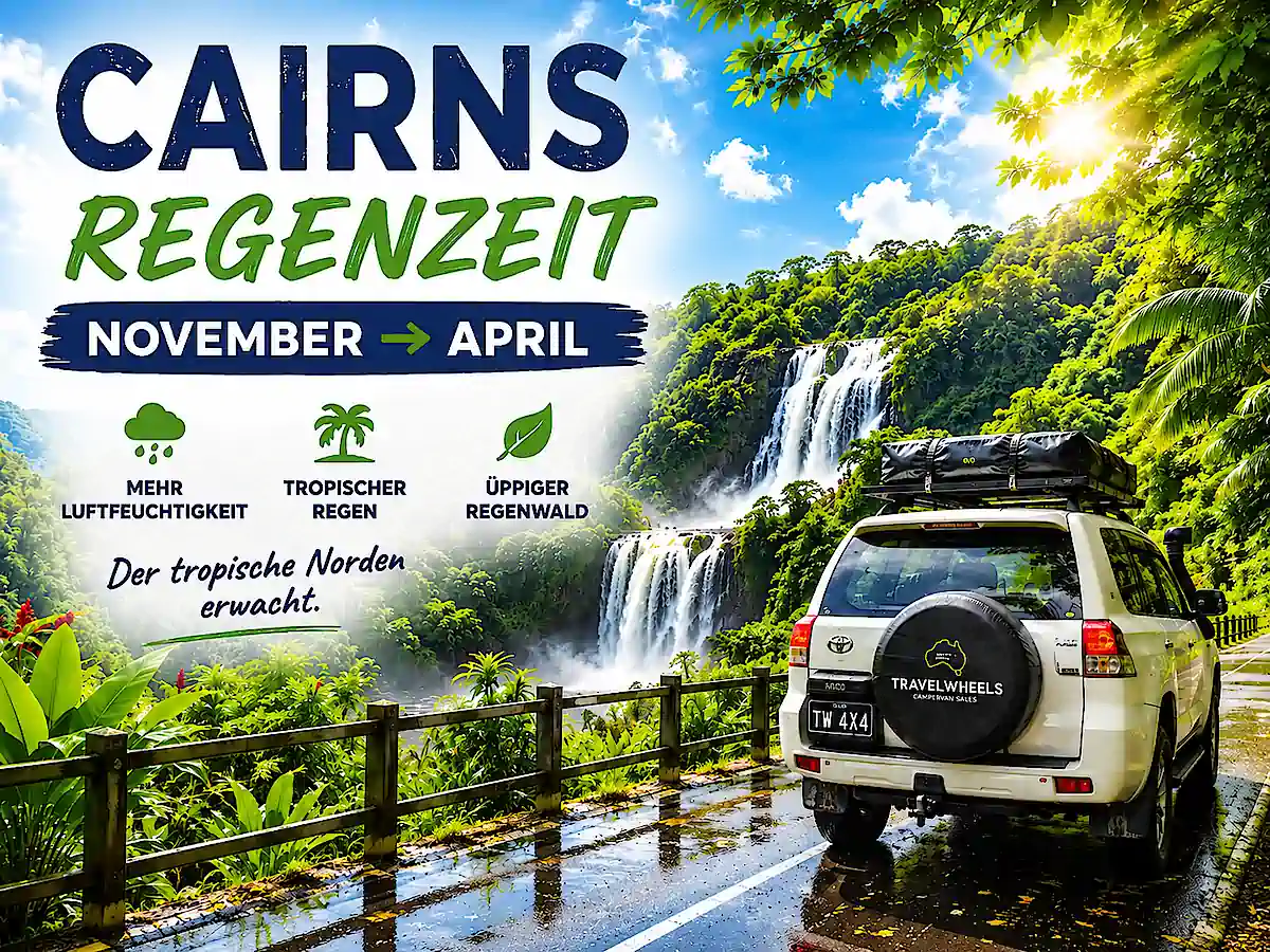 Cairns Regenzeit von November bis April mit tropischem Regen und üppigem Regenwald in Queensland