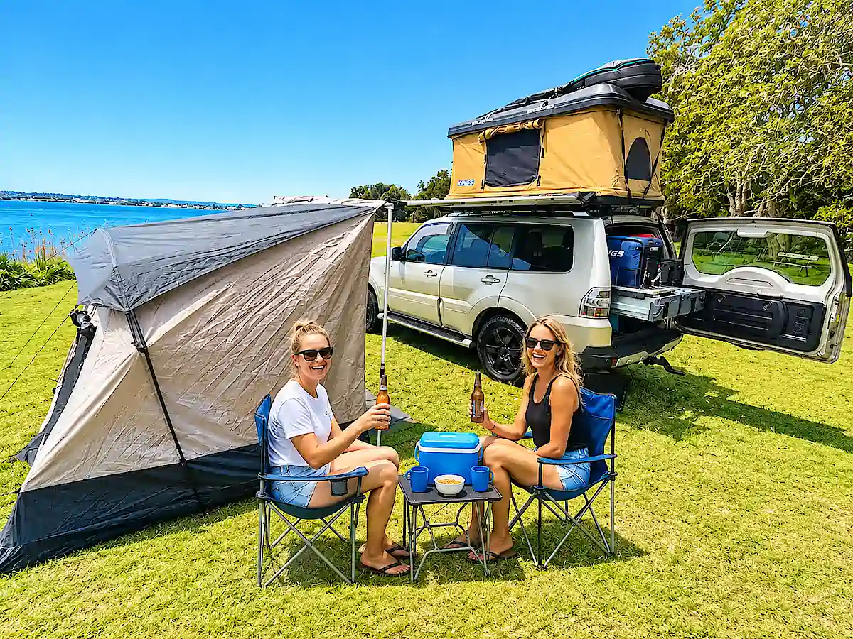 Mitsubishi Pajero gebraucht kaufen – Camping mit Dachzelt und Markise in Australien