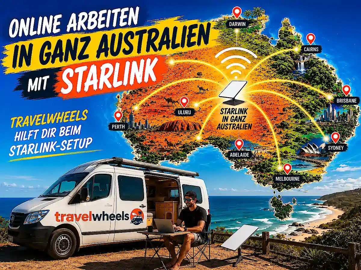 Travelwheels Campervan mit Starlink Internet für mobiles Arbeiten in ganz Australien